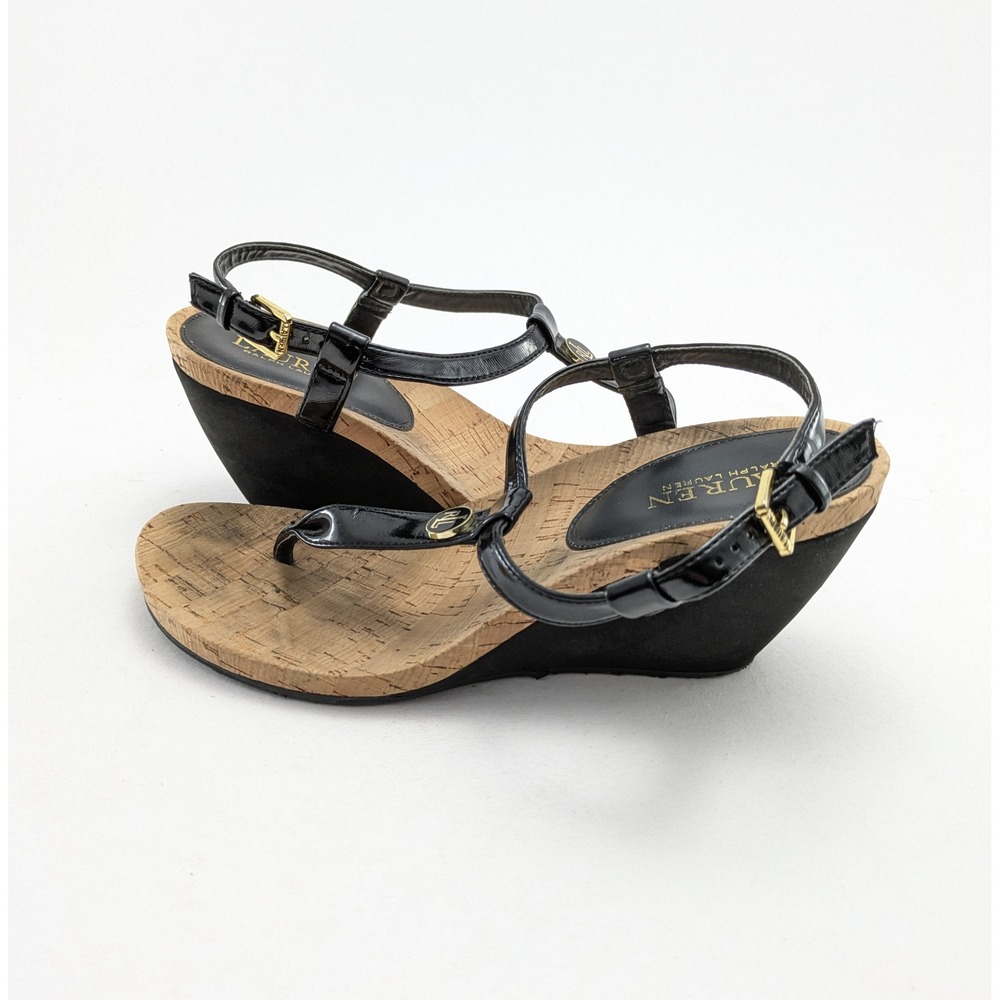 Womens Lauren Ralph Lauren Black T-Strap Outdoor Casual Sandals Size 9